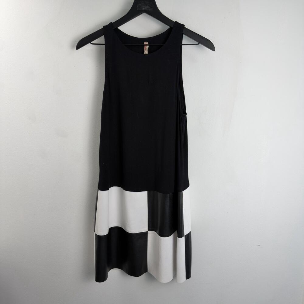 Bailey 44 Black Knit Drop Waist Leather Checkered Dress Woman's Size Large